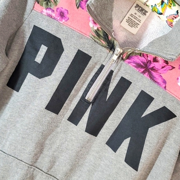 2016 NWOT Victoria's Secret PINK Quarter Zip Tropical Floral Sweatshirt Size XS - Picture 4 of 17